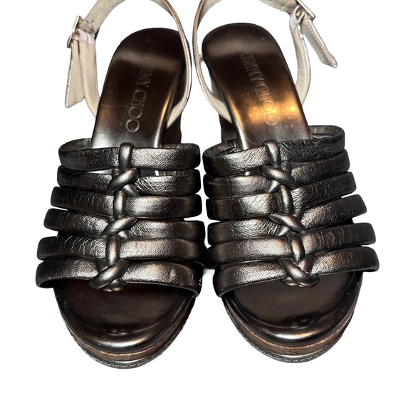 Jimmy Choo Metallic Bronze Wedge Sandals Made in Spain Size 35.5 / 5.5 - Picture 4 of 8